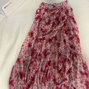 Misa Los Angeles Pink & Coral Floral Tiered Chiffon Maxi Skirt